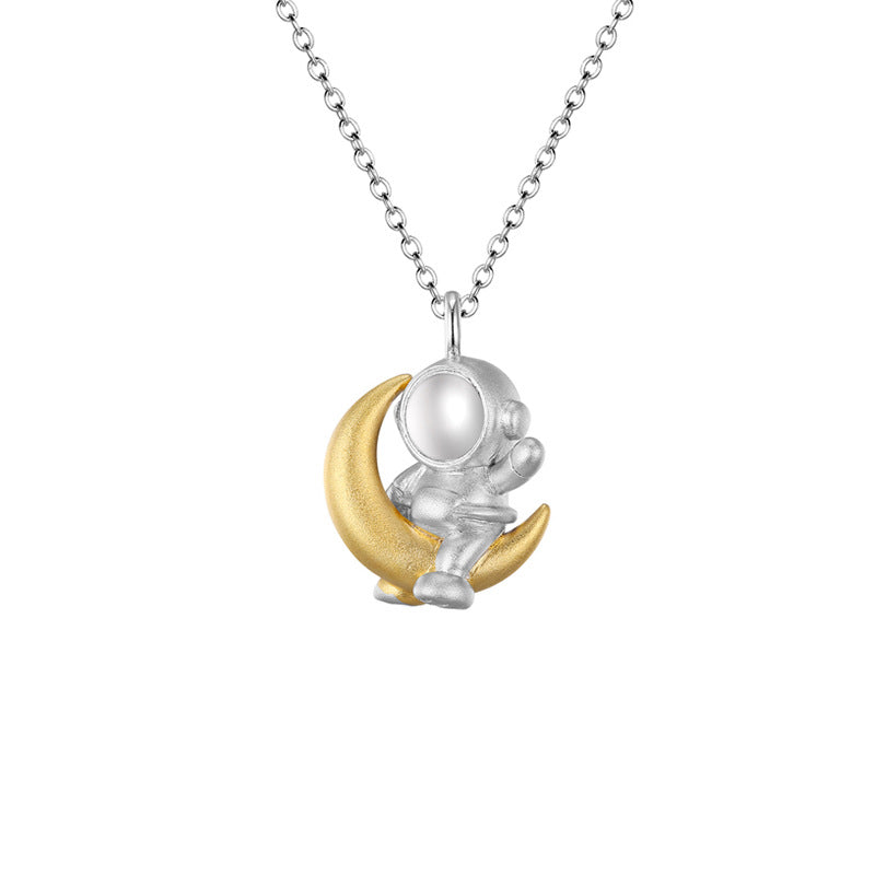 Astronaut & Moon Necklace – Unique & Elegant Sterling Silver Clavicle Chain