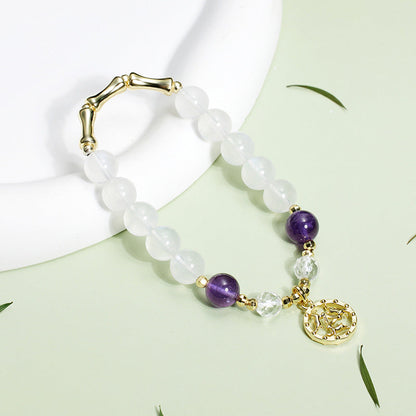 Natural Amethyst & Moonstone Bracelet – 925 Sterling Silver Rabbit Charm