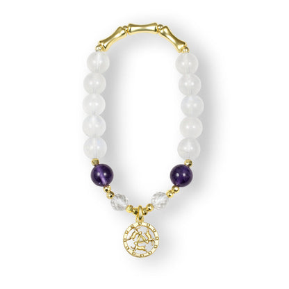 Natural Amethyst & Moonstone Bracelet – 925 Sterling Silver Rabbit Charm